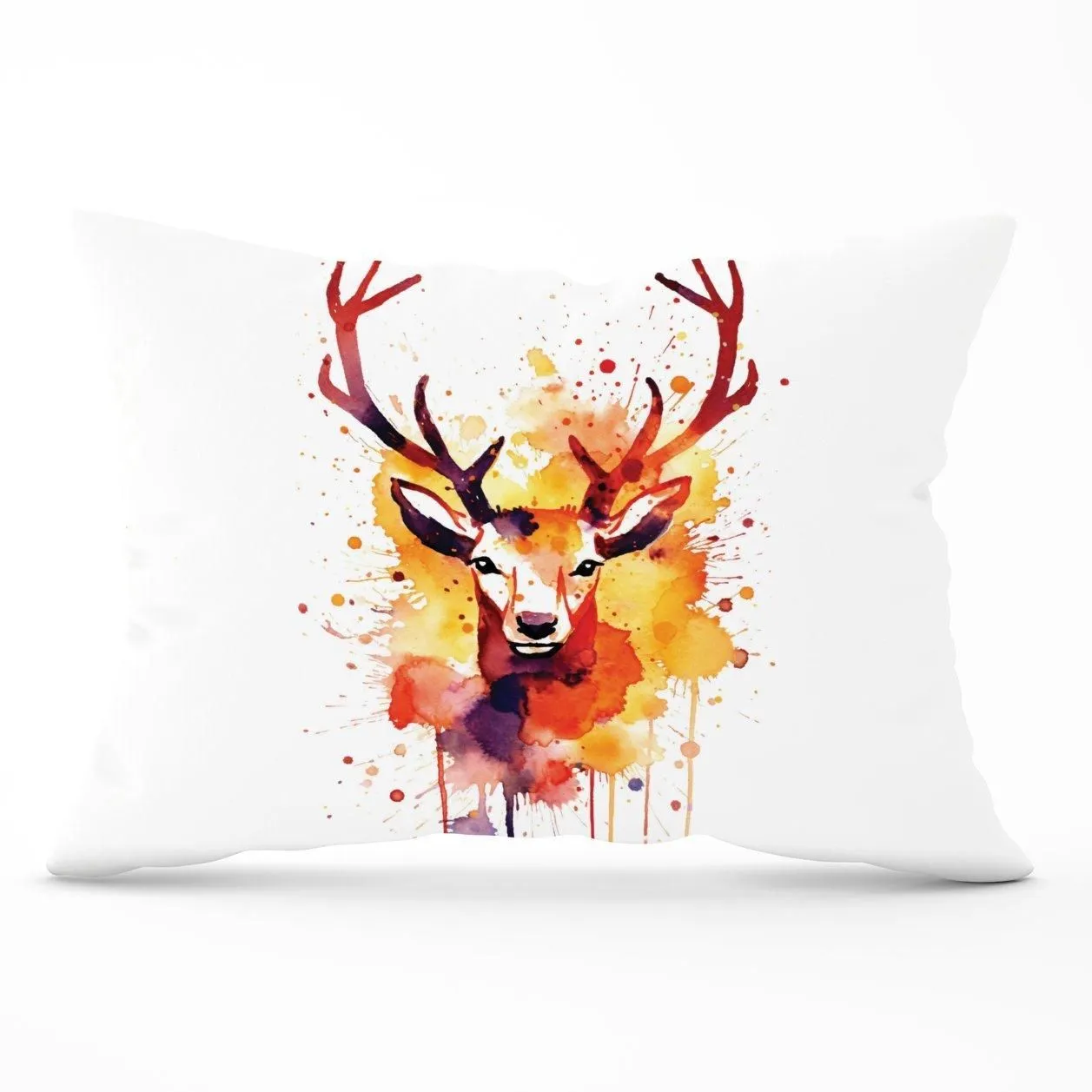 Warren Reed - Designer Watercolour Stag Face Cushions in Orange