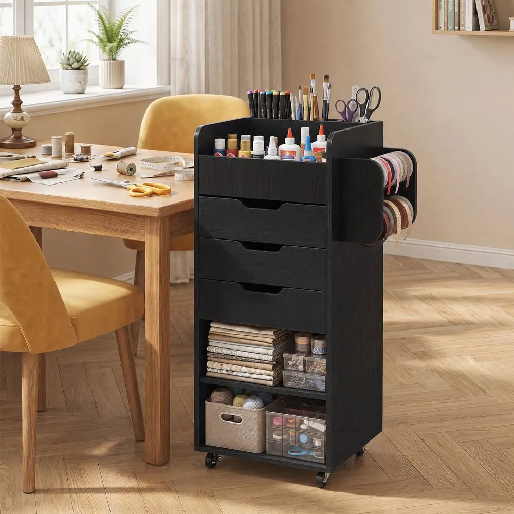 Costway Rolling Storage Cart Mobile Storage Cabinet with 3 Drawers in Black 3
