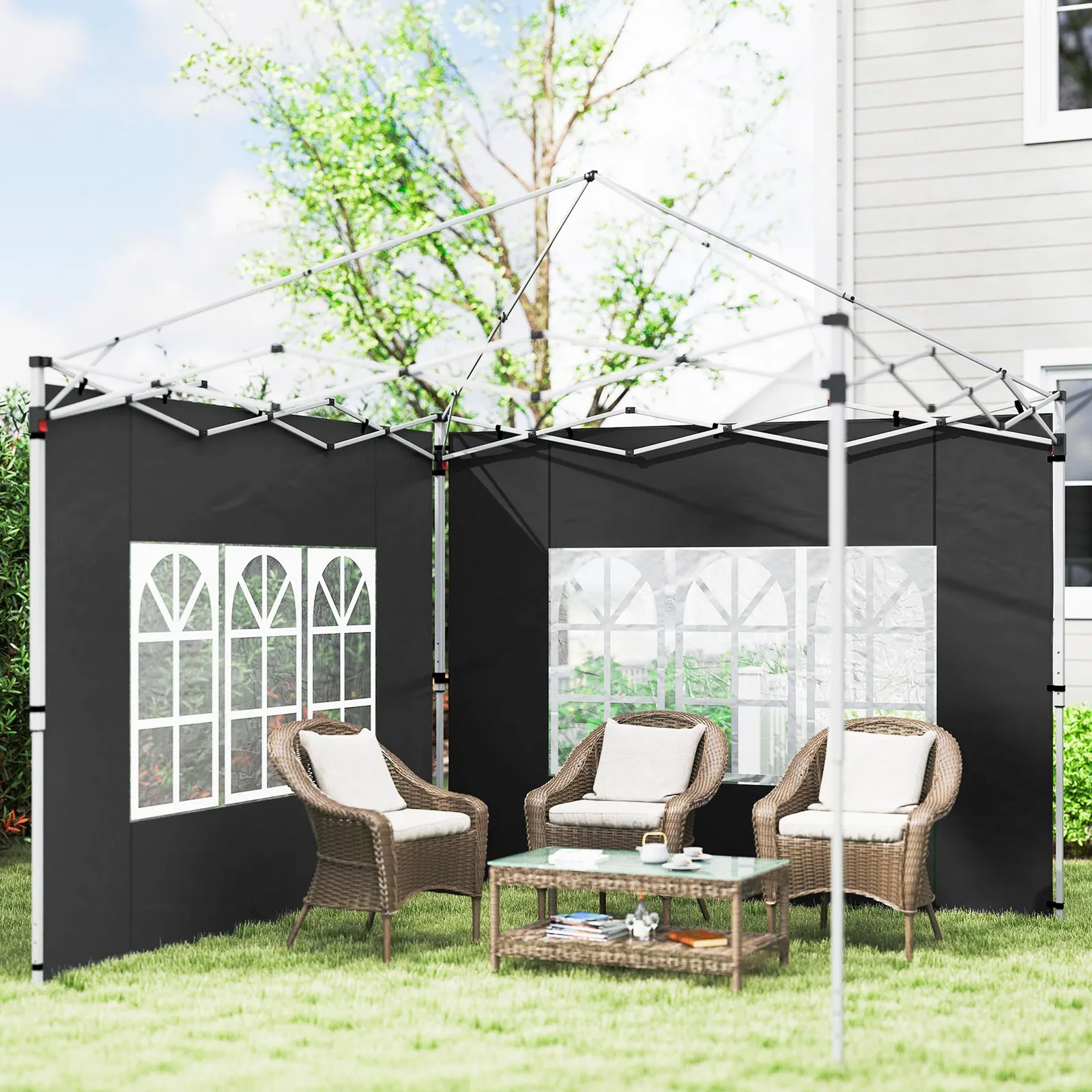 OUTSUNNY Gazebo Side Panels for 3x3(m) or 3x4m Pop Up Gazebo, 2 Pack in Black 1