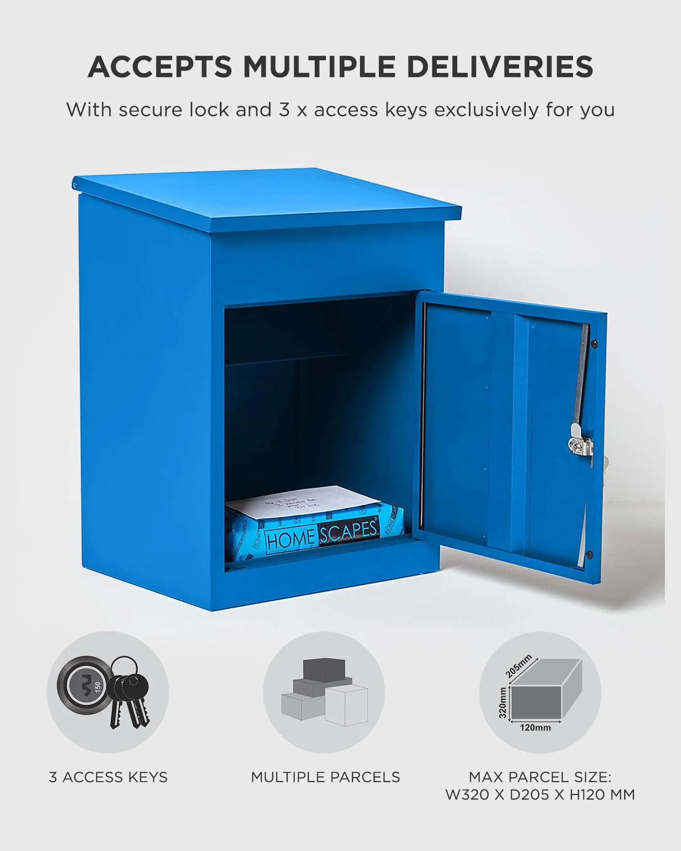 Homescapes Smart Parcel Box® Medium Front Access Secure Delivery Box in Blue 5