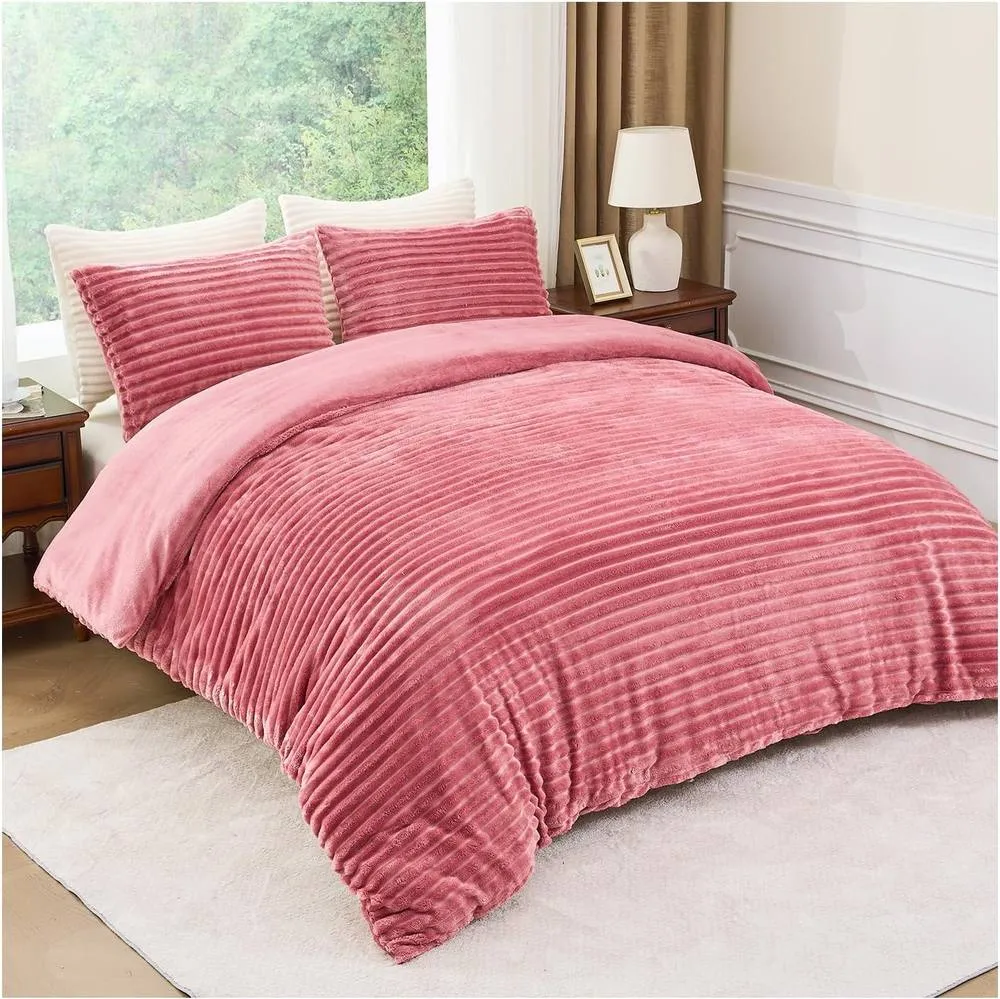 GAVENO CAVAILIA Osum Ribbed Duvet Cover Set in Pink 2