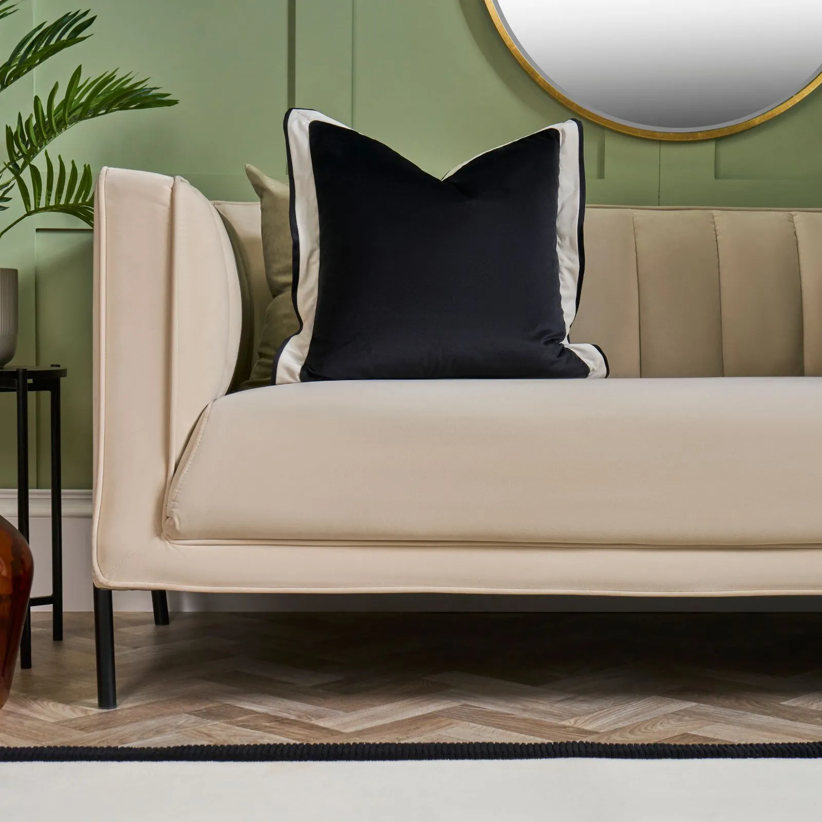 OHS 2 Pack Matte Velvet Oxford Edge Square Cushion Covers, Black/White in Black