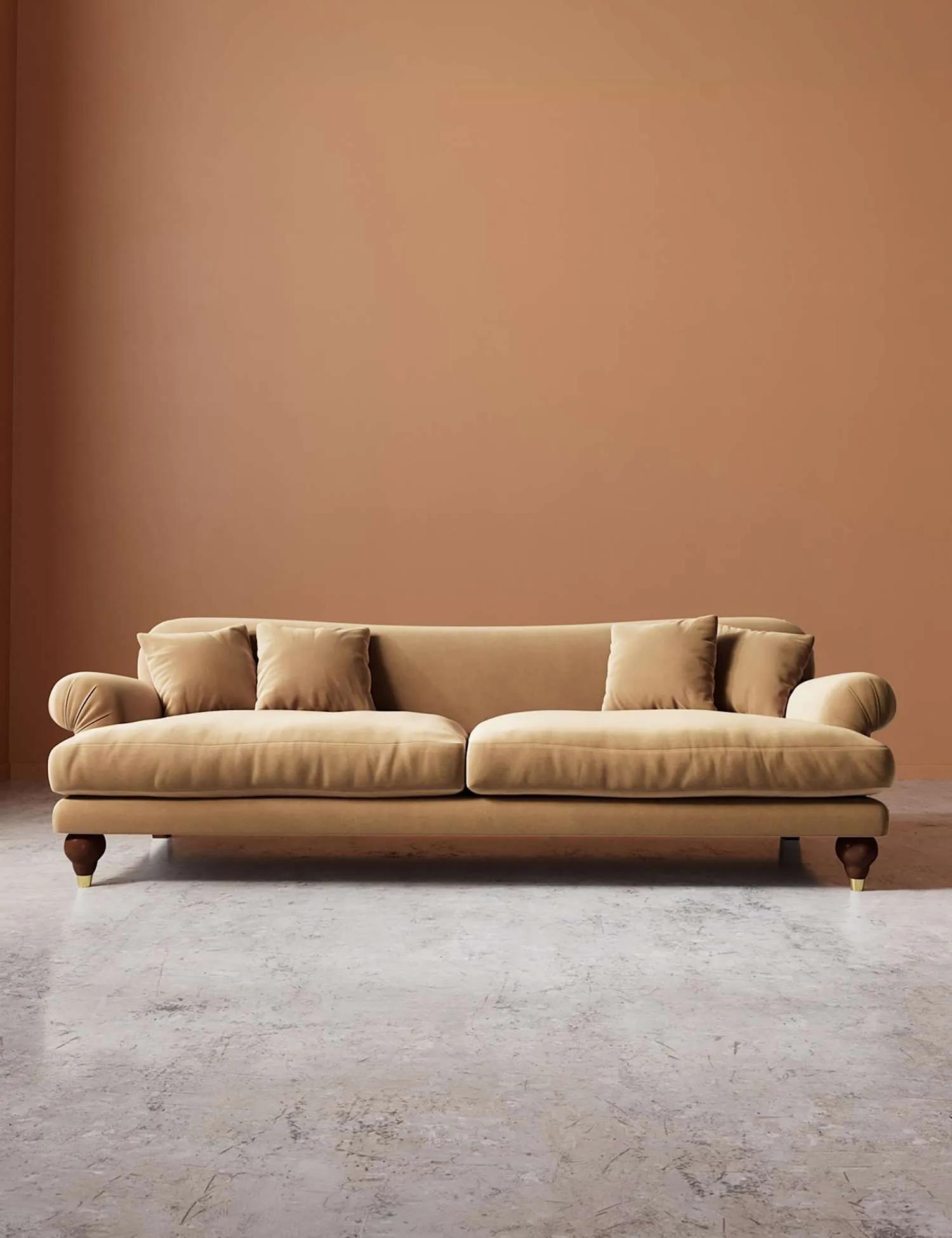 Swoon Willows Easy Velvet 3 Seater Sofa Tan