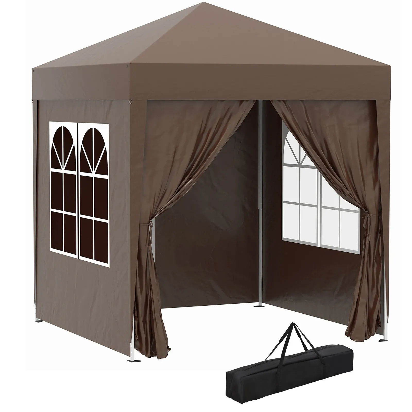 OUTSUNNY 2mx2m Pop Up Gazebo Party Tent Canopy Marquee with Storage Bag in Brown 2