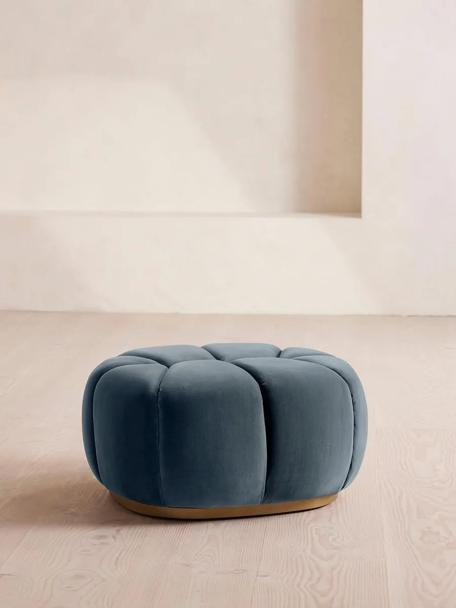 Garret Footstool, Velvet, Grey Blue