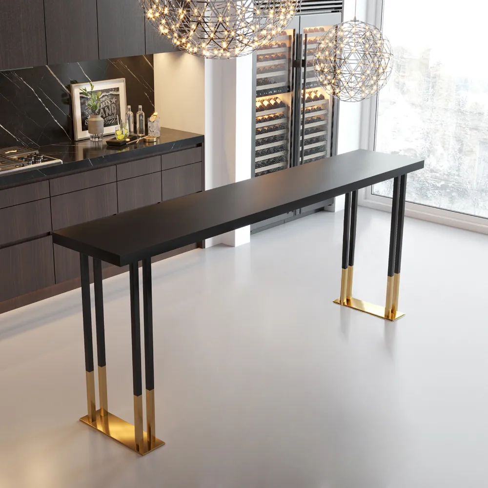 Hover 1600mm Black Rectangle Bar Table Indoor in Gold Legs