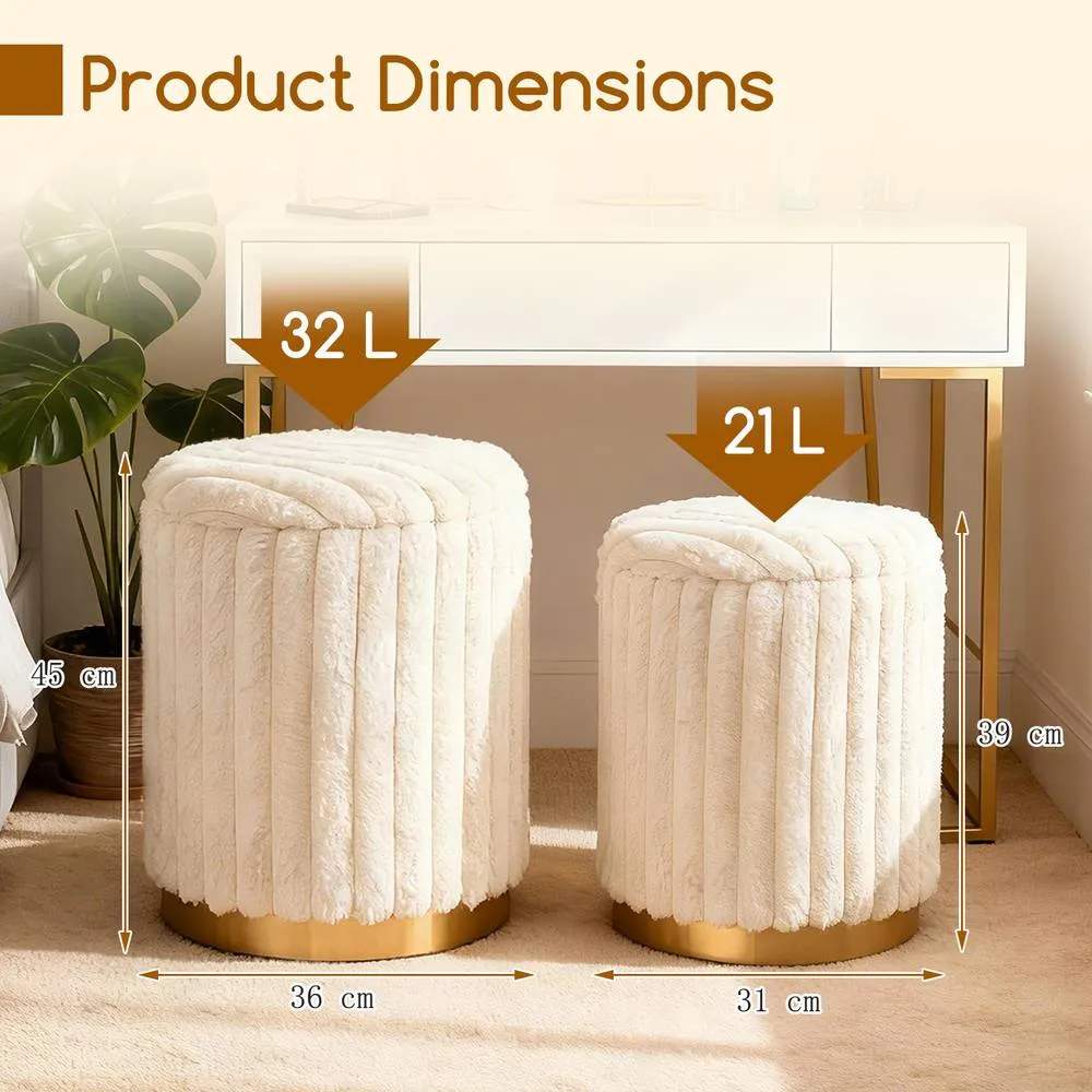 Costway Modern Ottoman Set of 2 Vanity Stool Footrest w/ Detachable Lids in Cream 2