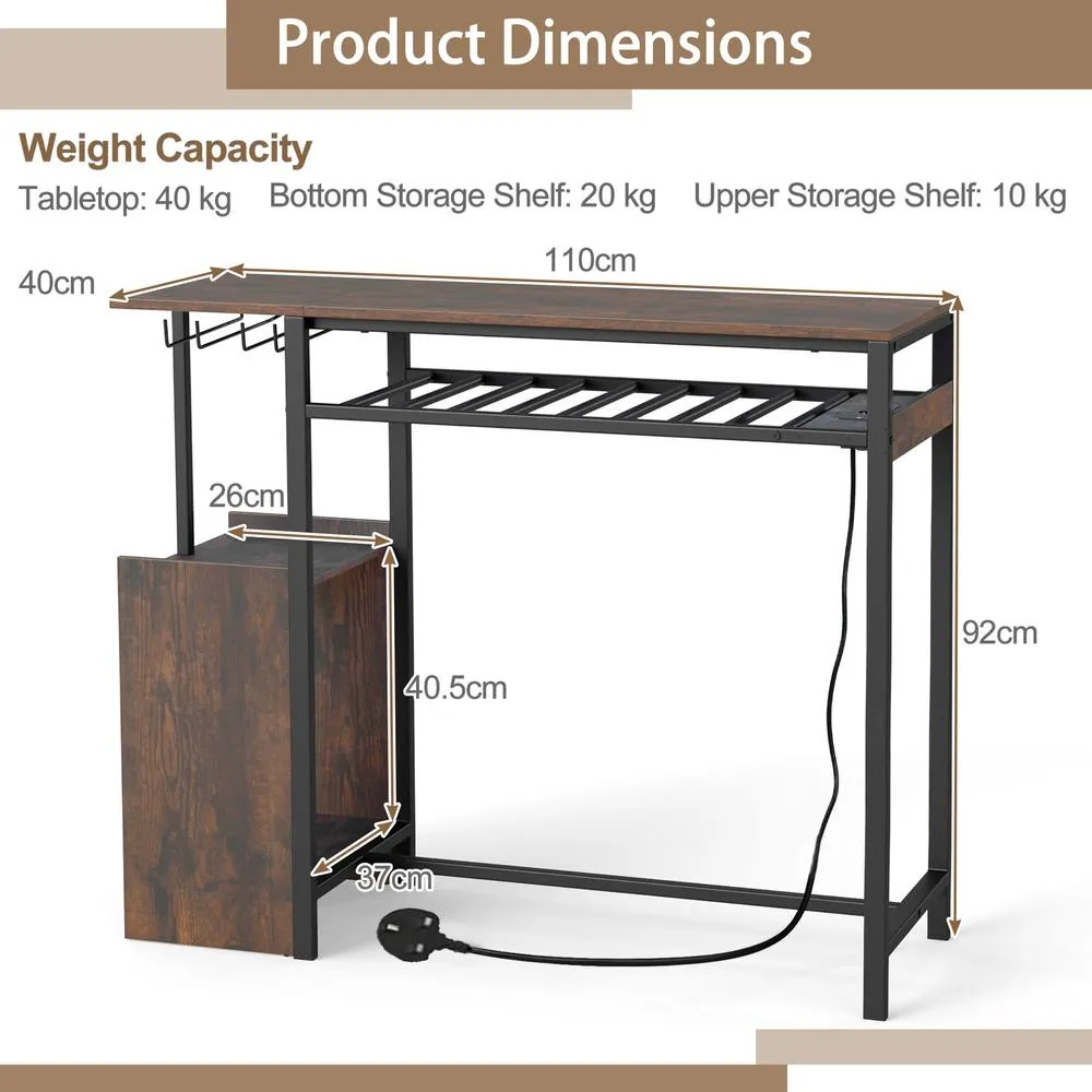 Costway Rectangular Bar Table 8-Bottle Wine Rack & Stemware Racks in Brown 2