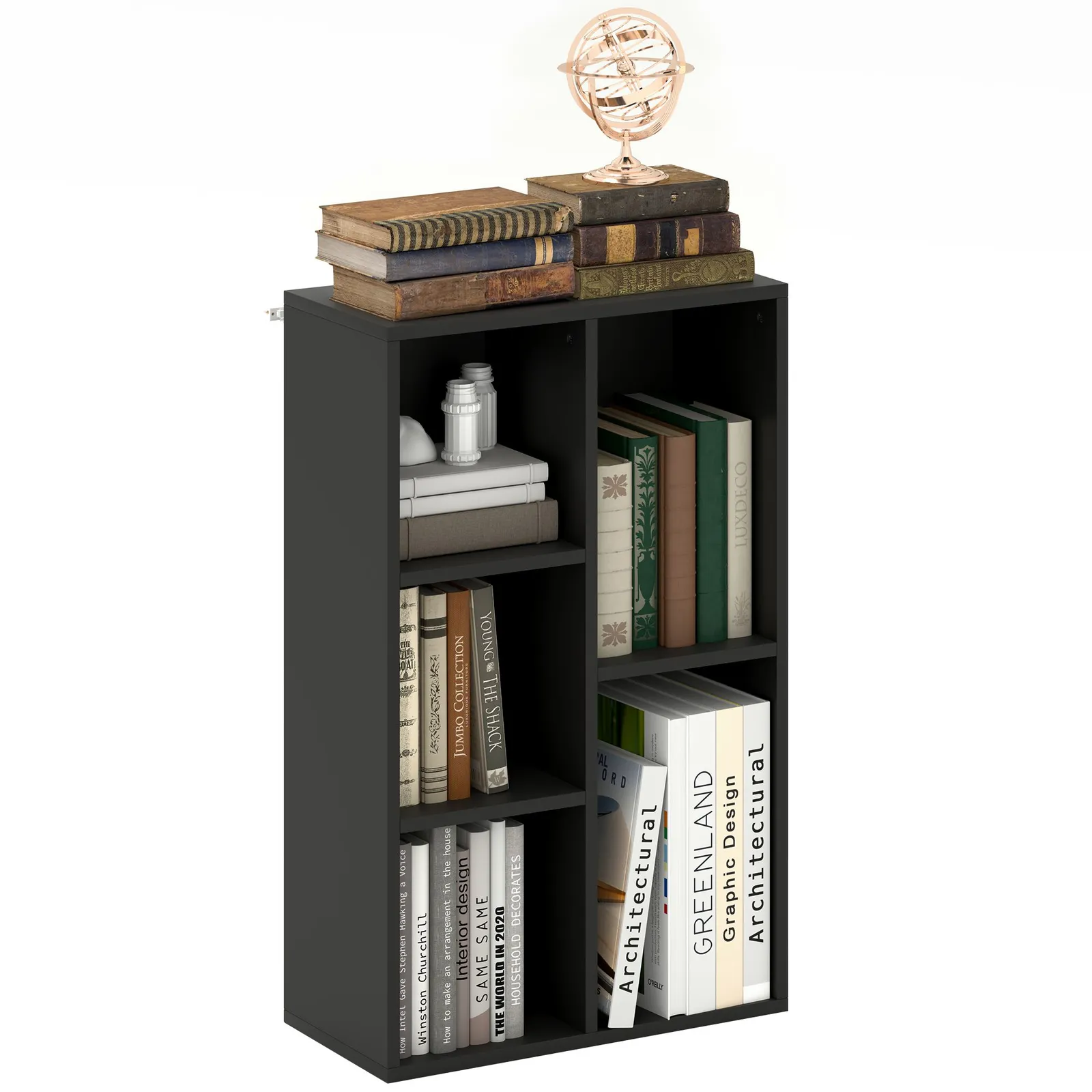HOMCOM 2-Tier Bookshelf with 5 Open Storage Compartments in Black 2