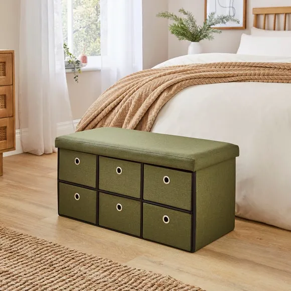 6 Drawer Faux Linen Foldable Ottoman 1