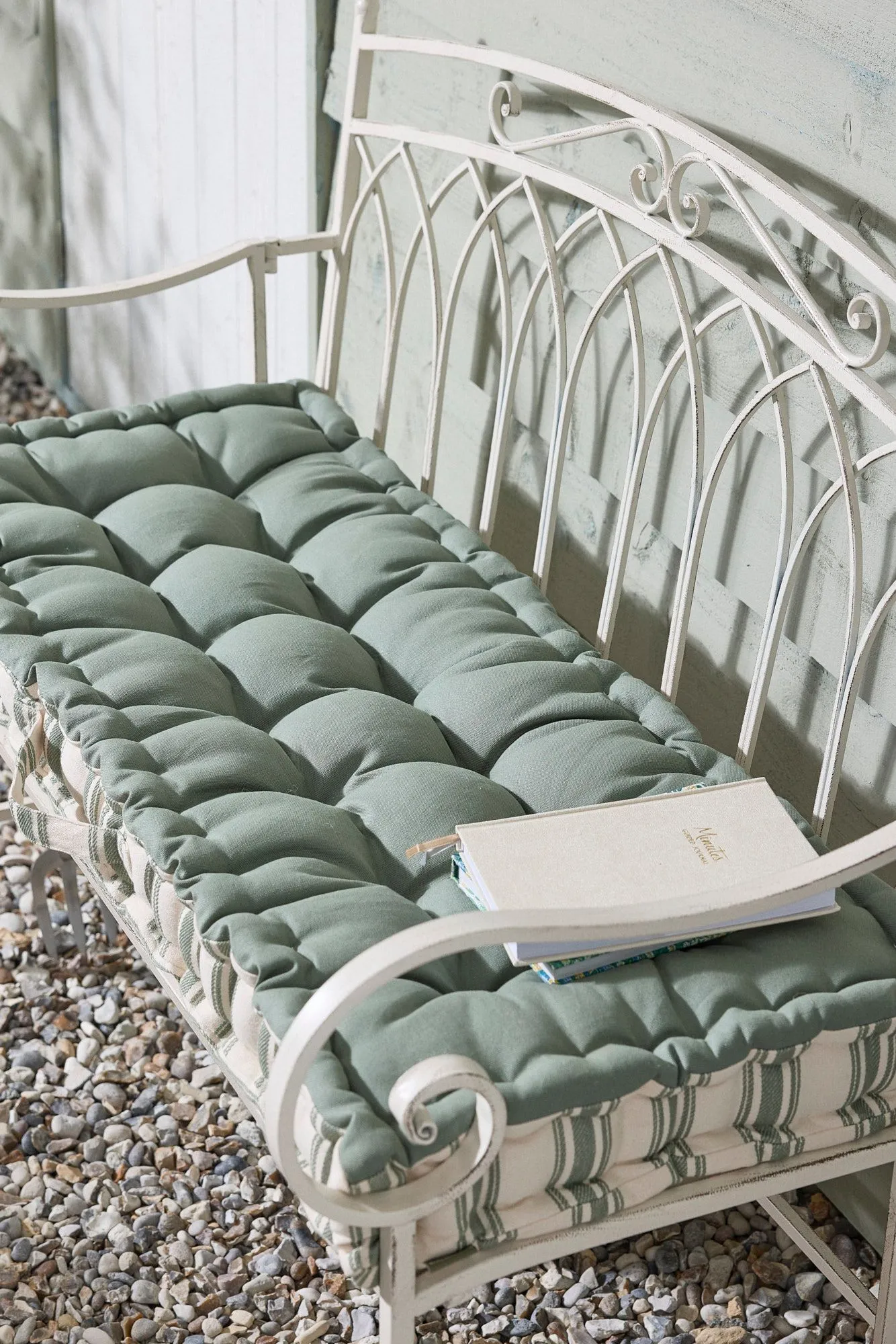 Dibor Green Cotton Stripe Indoor Outdoor Bench Cushion L105 x W42cm 2