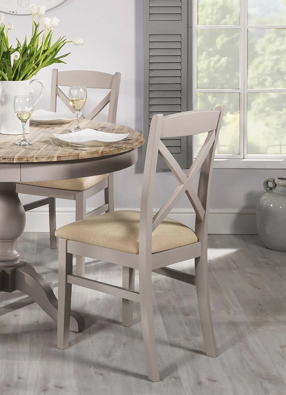 Statement Furniture Florence Crossback Upholstered Seat Dining Chair in Taupe 3