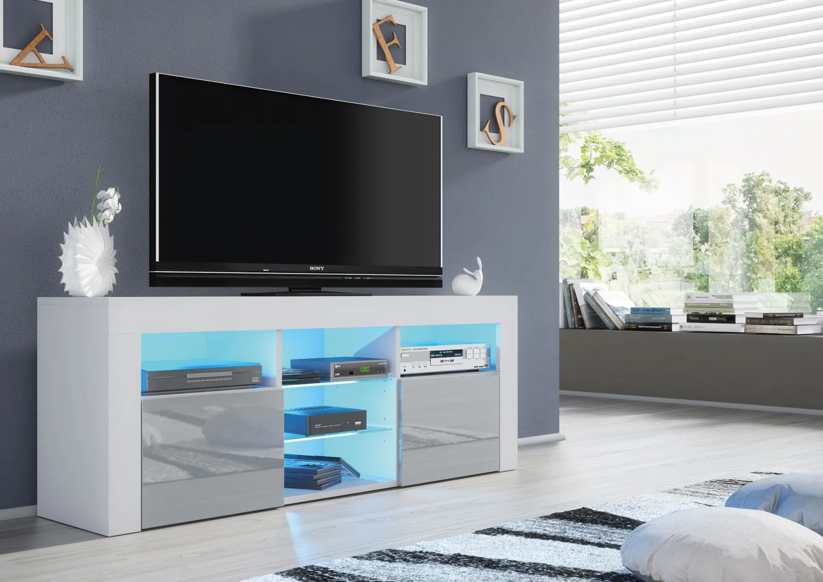 Creative Furniture Pulse TV Unit 145cm - A Stylish & Practical Cabinet with Gloss Doors & LED Lights in Grey 6
