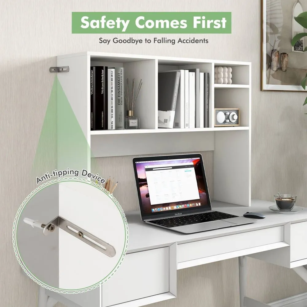 Costway Wooden Desktop Bookshelf Modern Countertop Hutch Display Rack in White 5