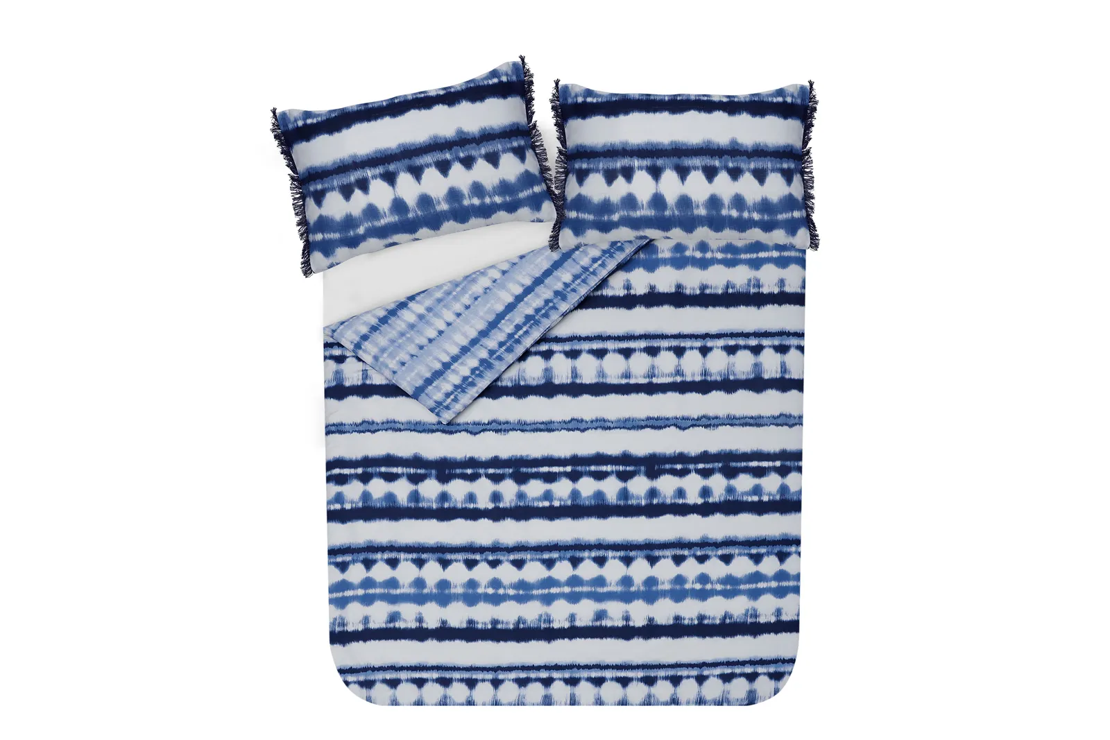 Smart Living Printed Reversible Polycotton Tiedye Tassel Trim Duvet Cover With Pillowcases in Blue 3