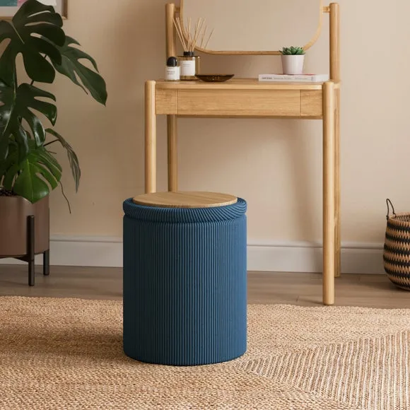 Ribbed Chenille Round Tray Table Storage Footstool 2