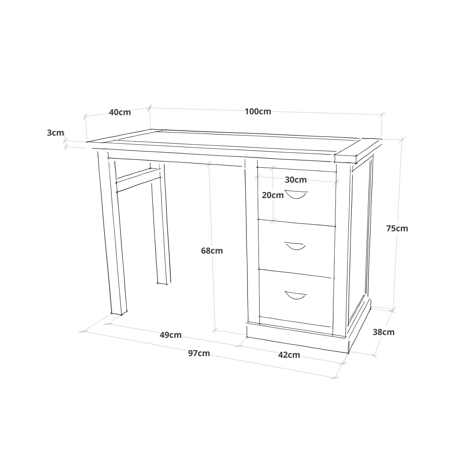 Cabinet Bits Cosenza 3 Drawer Desk - Dressing Table Brass Cup Handle in Off-White 6