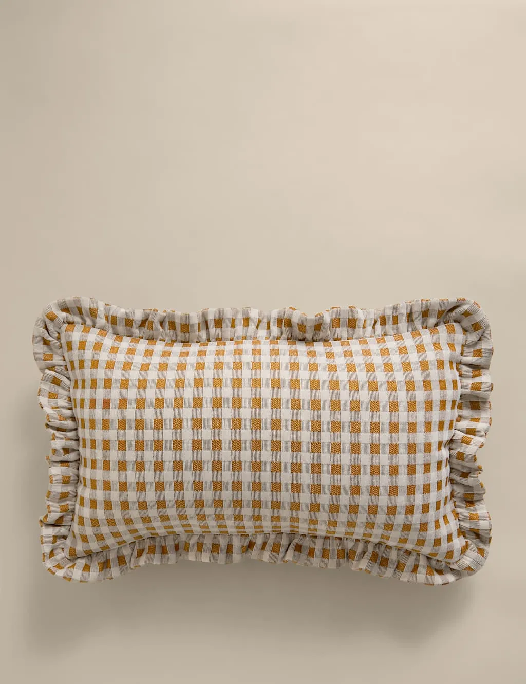 M&S Chenille Woven Gingham Bolster Cushion Ochre
