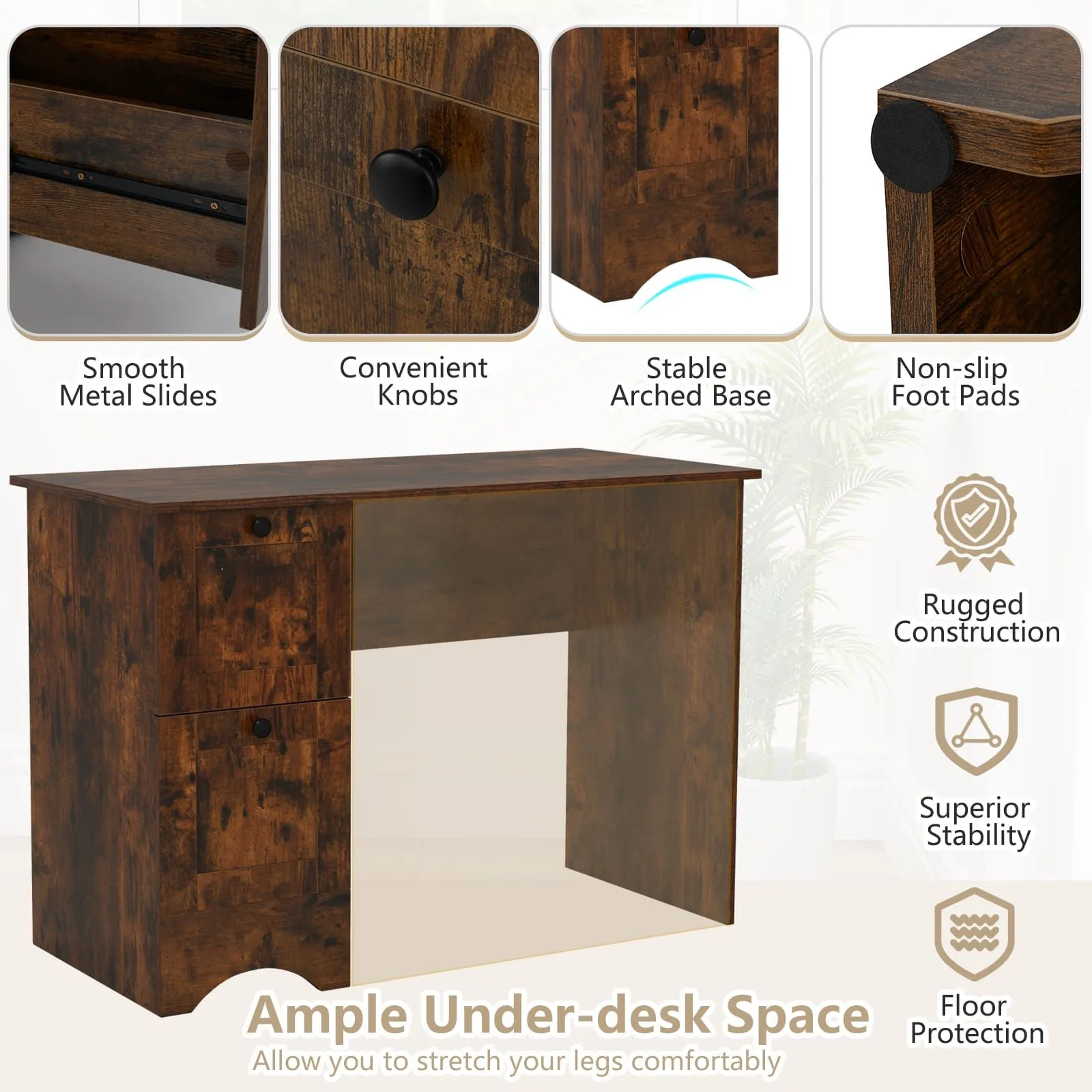 Costway Computer Desk Home Office Writing Study Desk with 2 Drawers-Brown in Brown 6