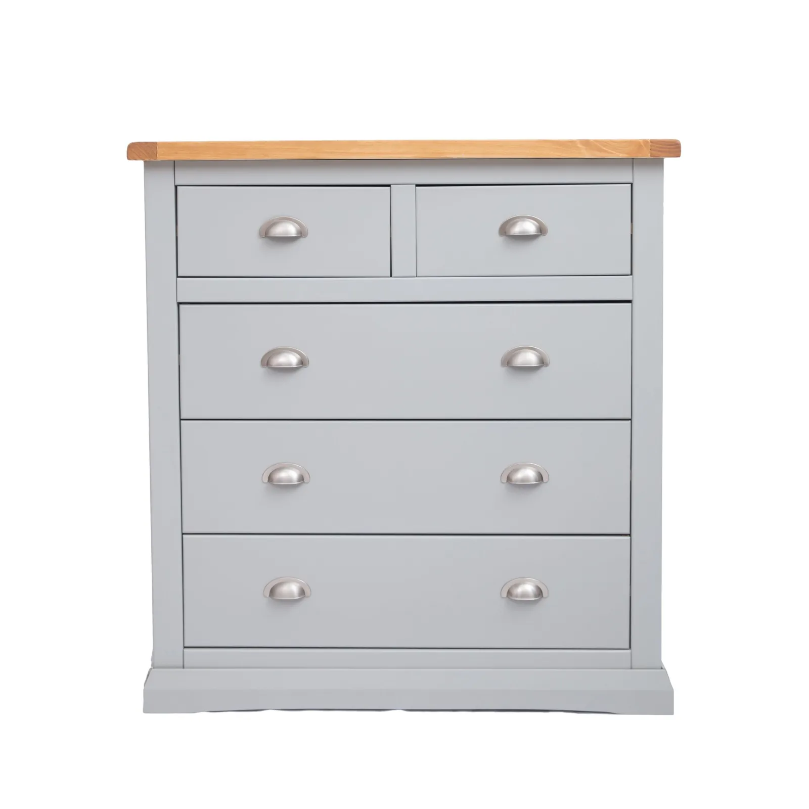 Cabinet Bits Loreo 5 Drawer Chest of Drawers Chrome Cup Handle in Light Grey
