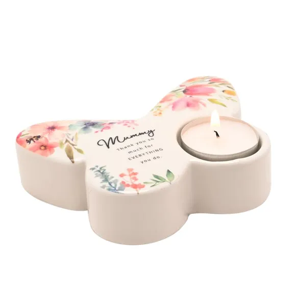 The Cottage Garden Floral Butterfly Ceramic Tealight Holder