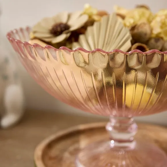 Pink Fluted Glass Footed Bowl 2