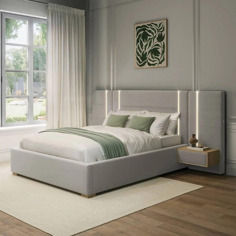 X Rocker Amelia Ottoman Hotel Bed with App-Controlled LED Lights & Bedsides in Grey