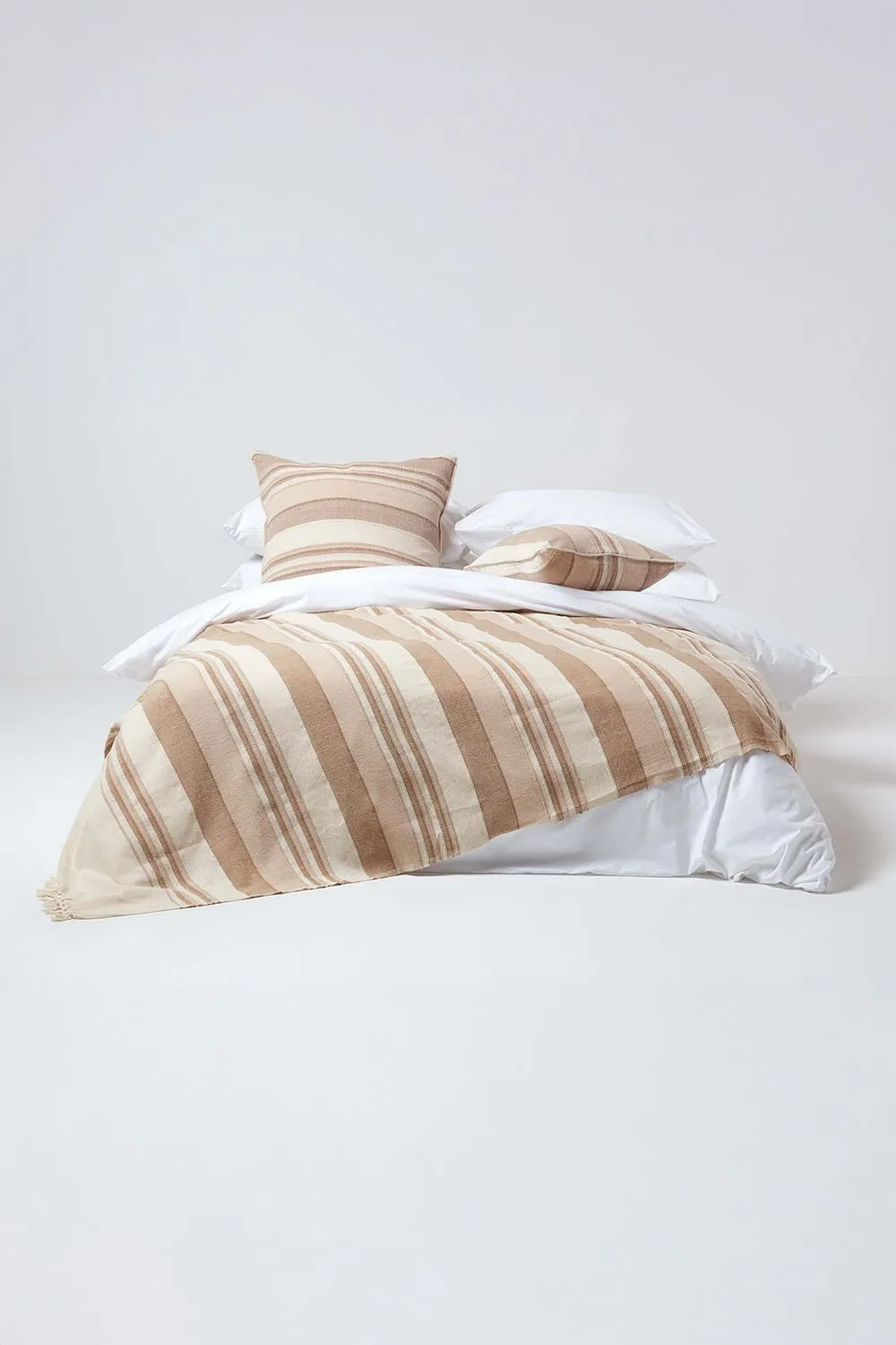 Homescapes Cotton Morocco Striped Curtain Pair in Beige 3
