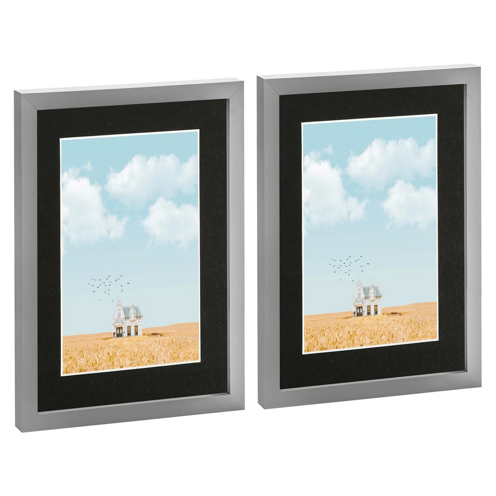 Nicola Spring Photo Frames with A5 Mount - A4 (8" x 12") - Black - Pack of 2 in Grey