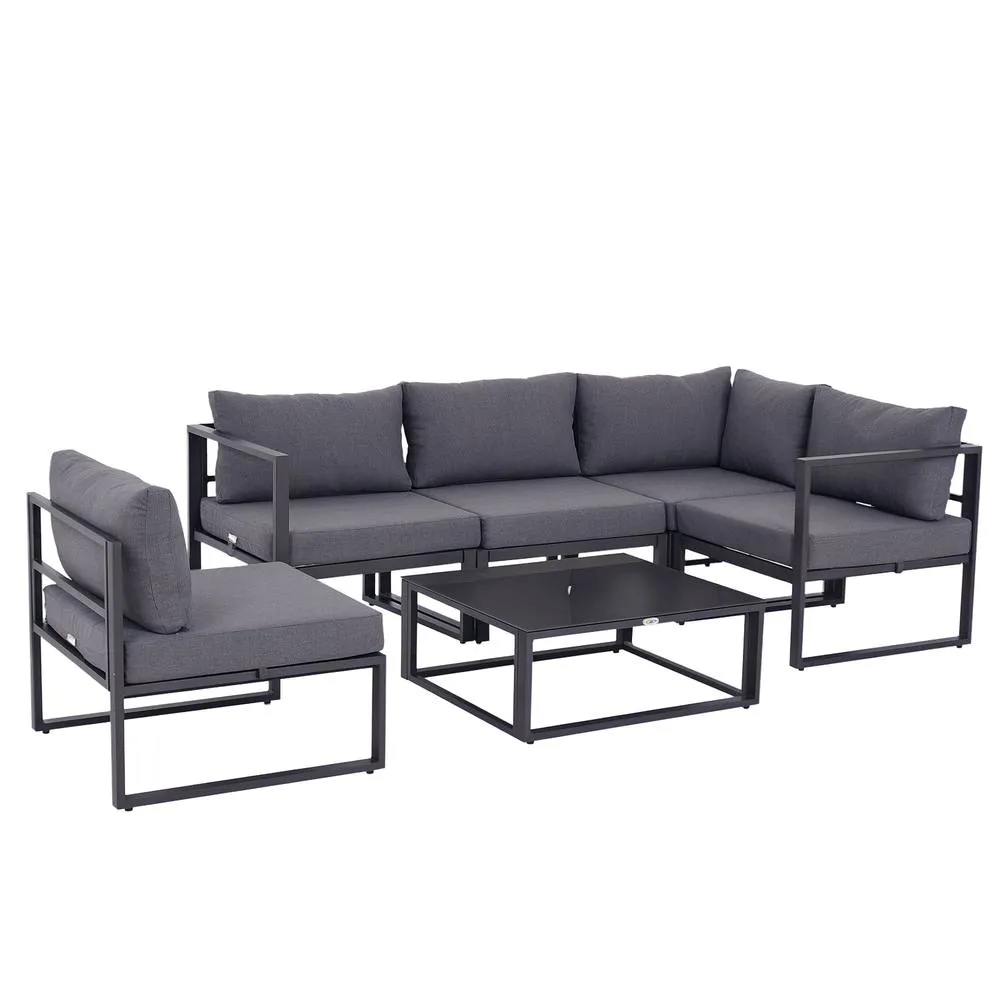 OUTSUNNY 6Pcs Outdoor Sectional Sofa Set Conversation Aluminum Frame in Grey 2