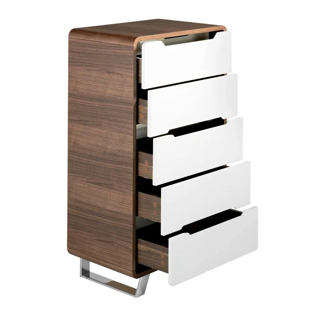 Angel Cerda 5-Drawer Chiffonier - Walnut Veneer & White MDF in Brown 6