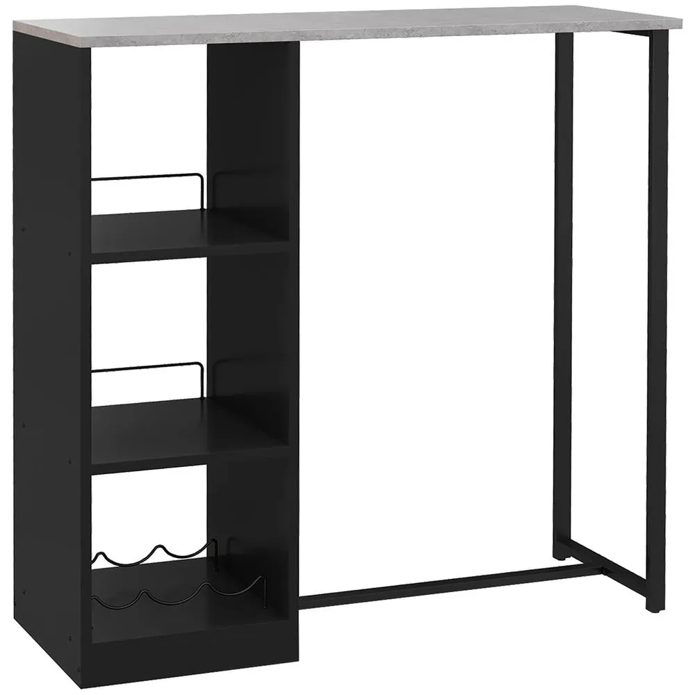 HOMCOM Breakfast Bar Table with 3-Tier Storage Shelf & Wine Rack, Black 2