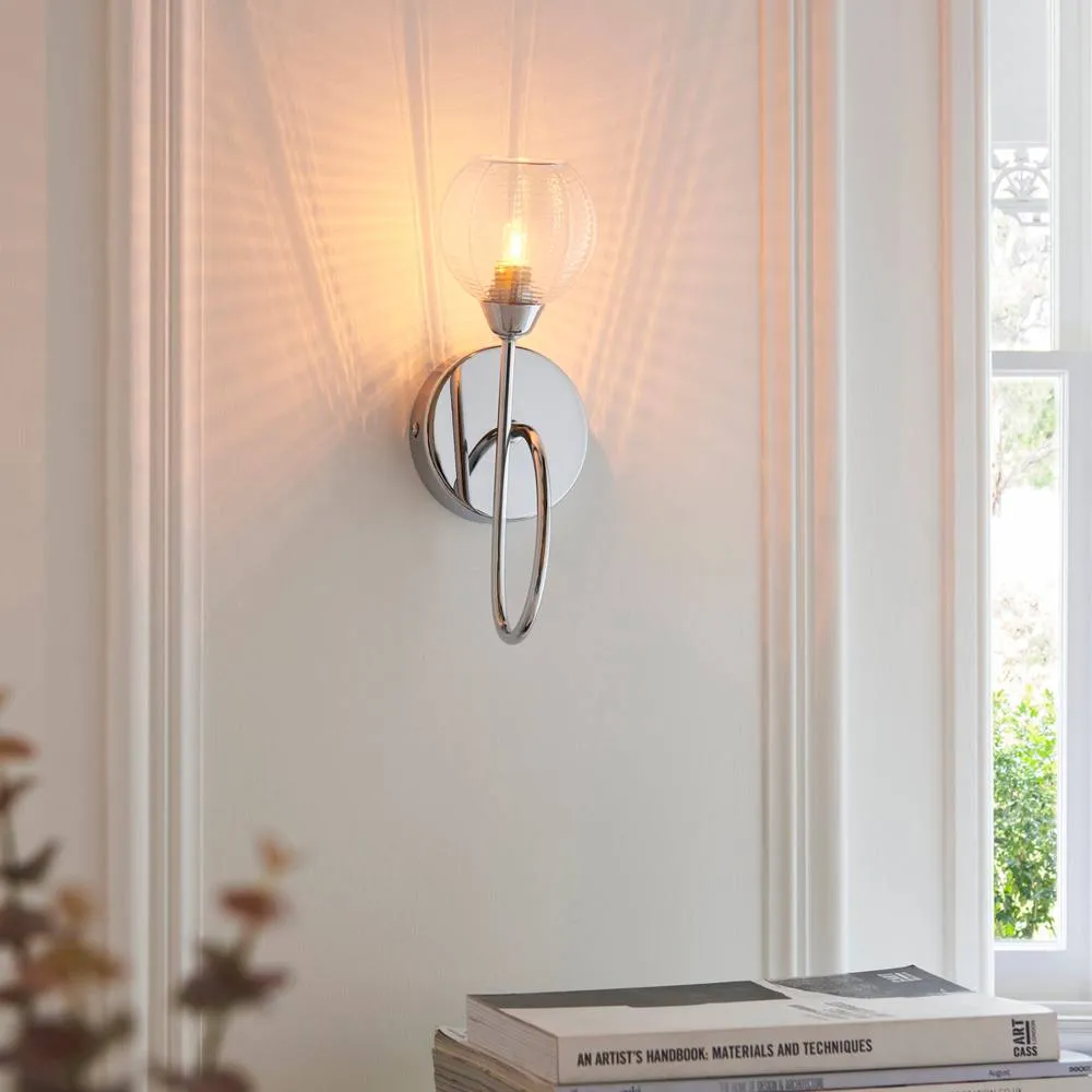 First Choice Lighting Tatton - Chrome with Ribbed Glass Wall Lamp in Silver 6