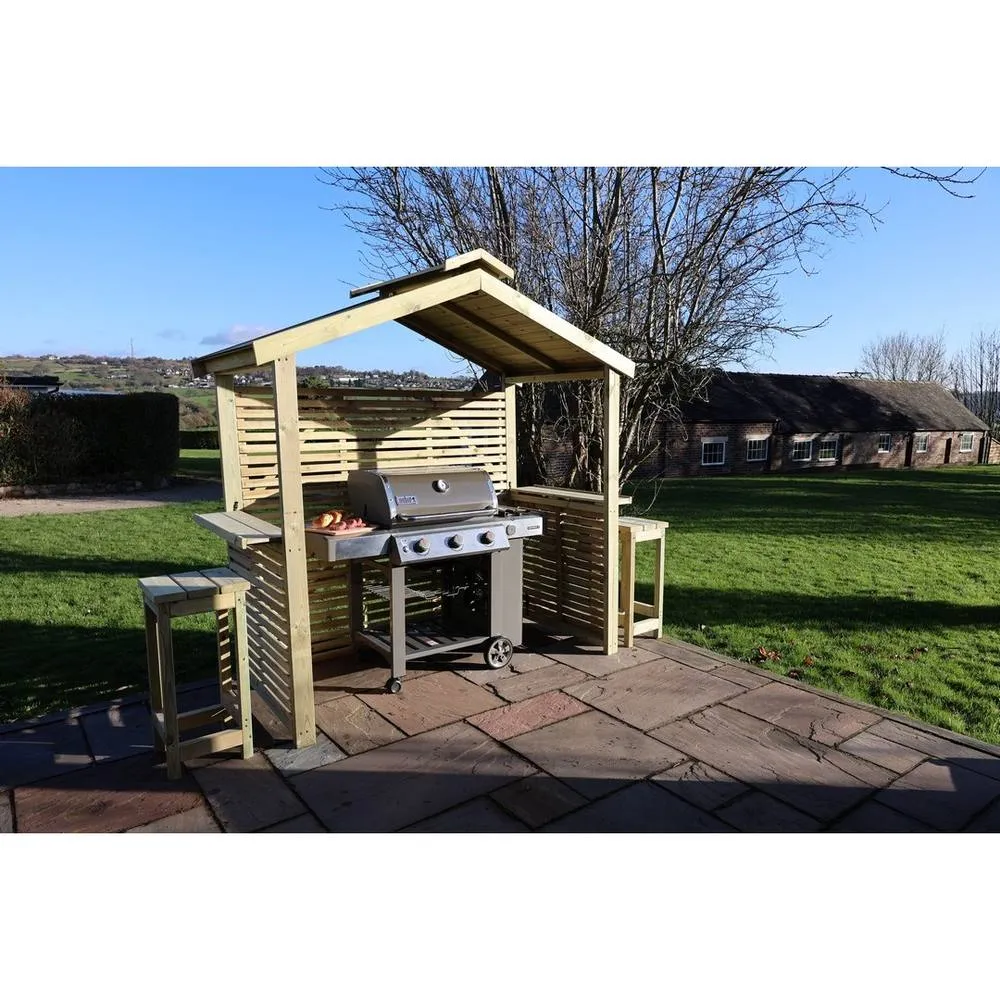 Churnet Valley Garden Furniture Ltd Grill & Chill BBQ Hut - L111.5 x W224 x H233 cm Partially Assembled in Light Tan 2