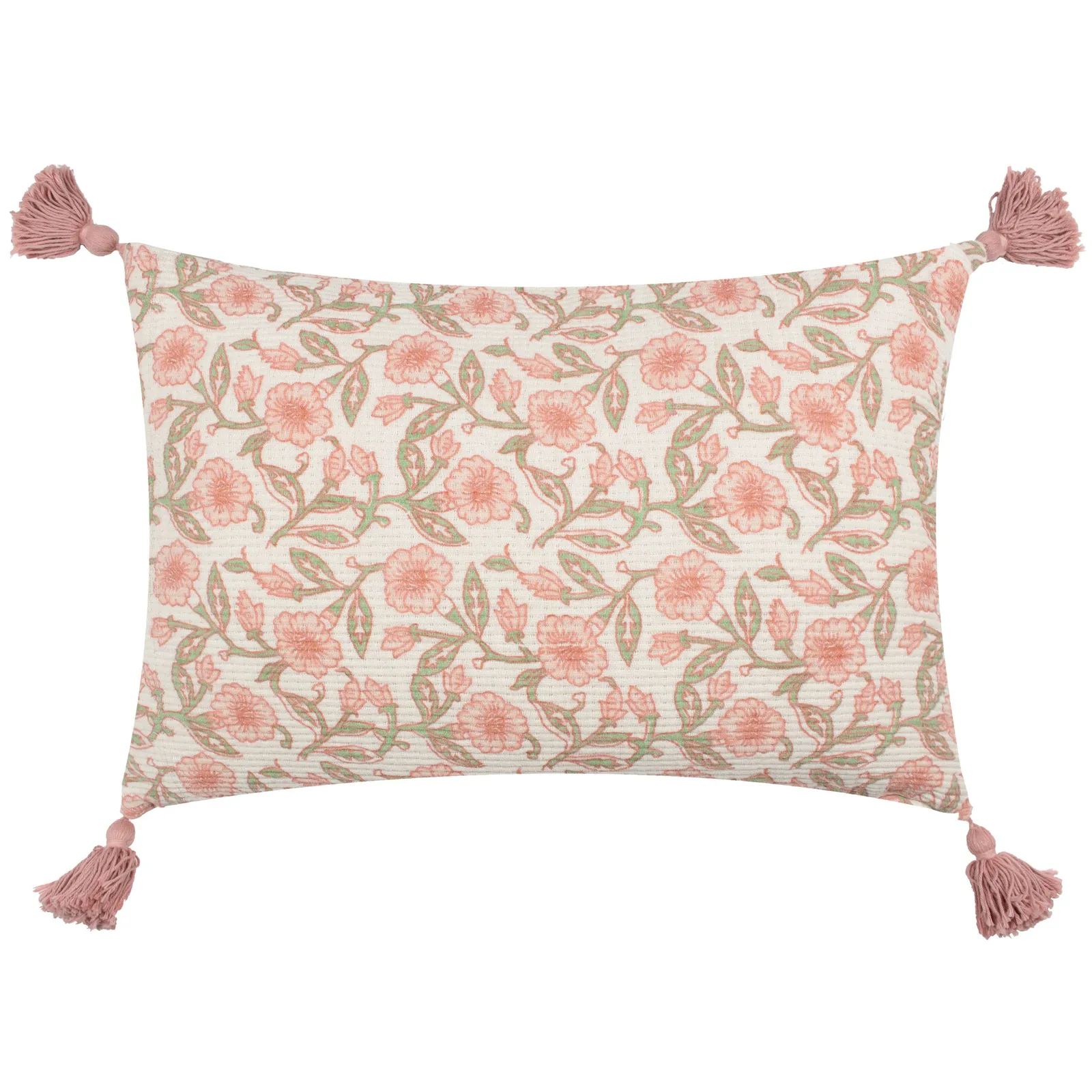 Paoletti Delphine Floral Tasselled 100% Cotton Cushion in Pale Pink 2