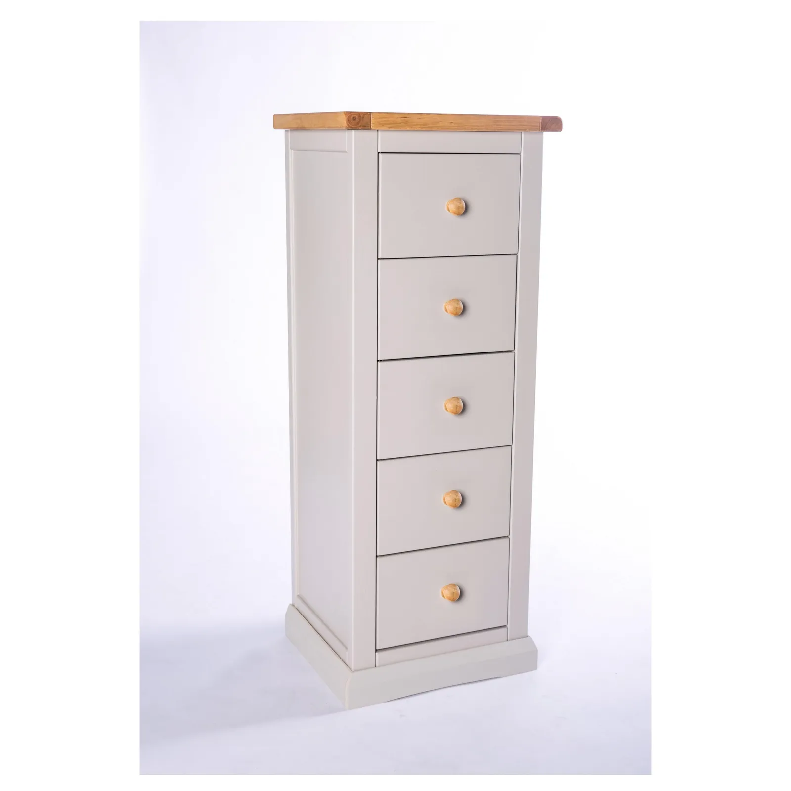 Cabinet Bits Loreo 5 Drawer Narrow Chest of Drawers Wood Knob in Light Grey 2