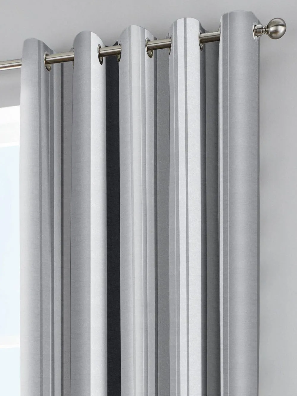 Fusion 'Whitworth Stripe' Fully Lined 100% Cotton Eyelet Curtains in Grey 2