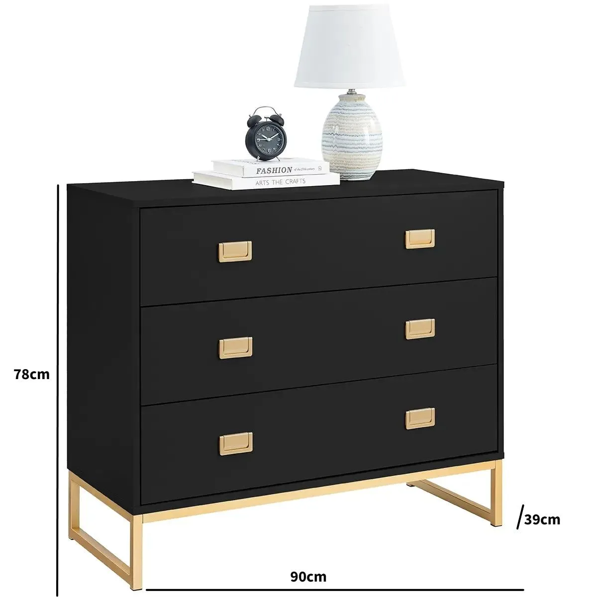 Melody Maison Large 3 Drawer Chest Of Drawers - Elle Black Range 3
