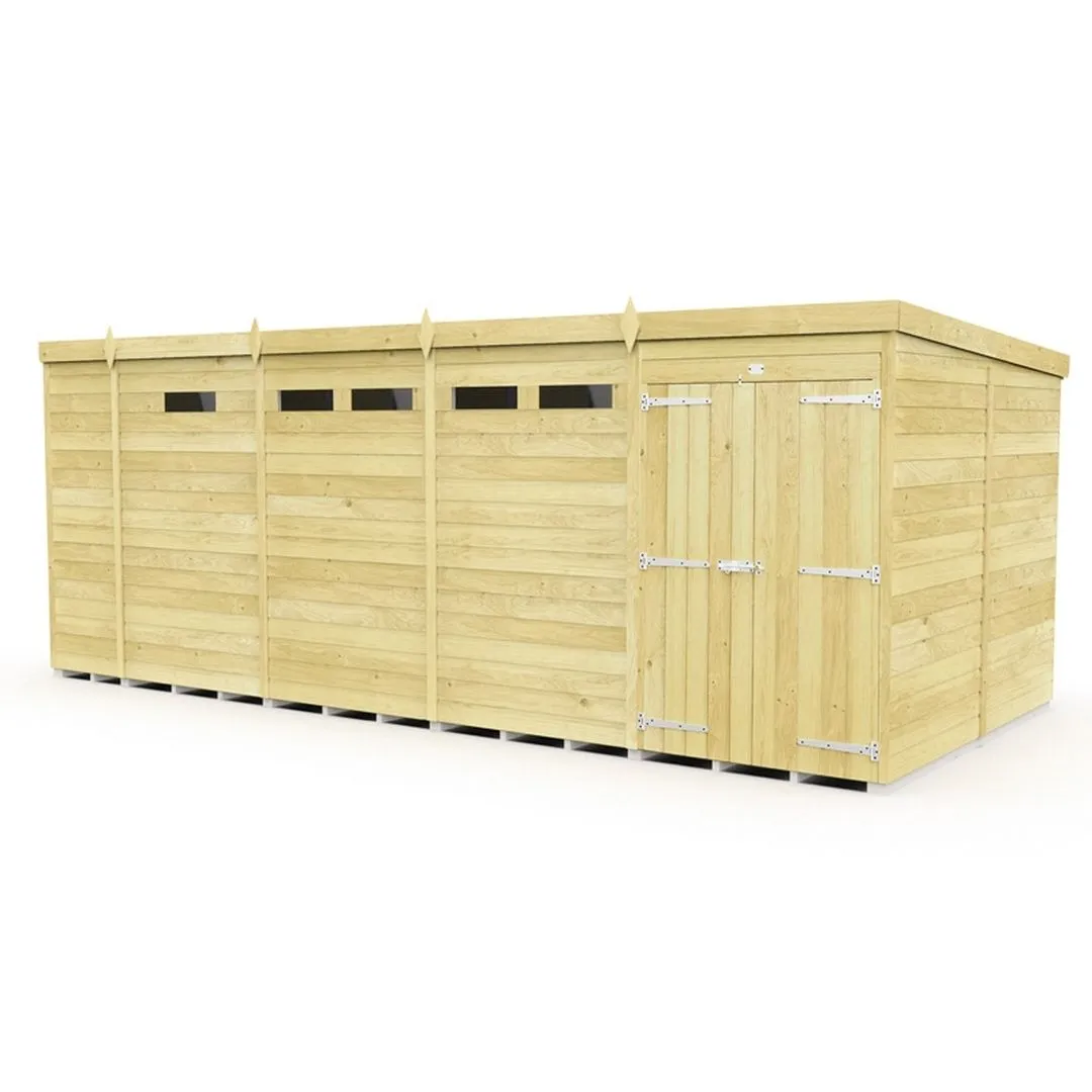 Buttercup Farm 17 x 8 Feet Pent Security Shed - Double Door - L231 x W492 x H201 cm in Brown