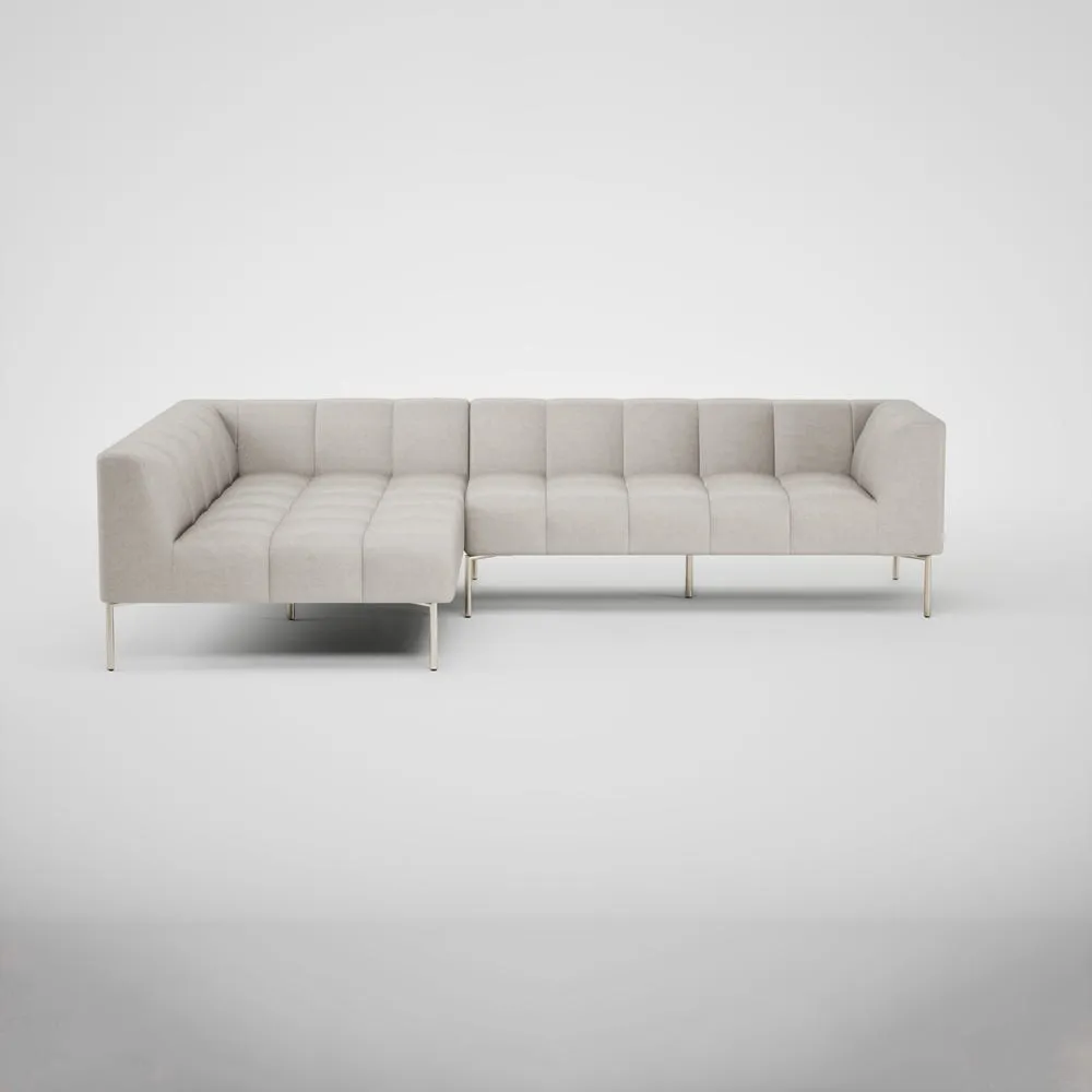 Heal's Quadro Left Hand Facing Chaise Sofa Linea Leather White 634 Stainless Steel Feet 2