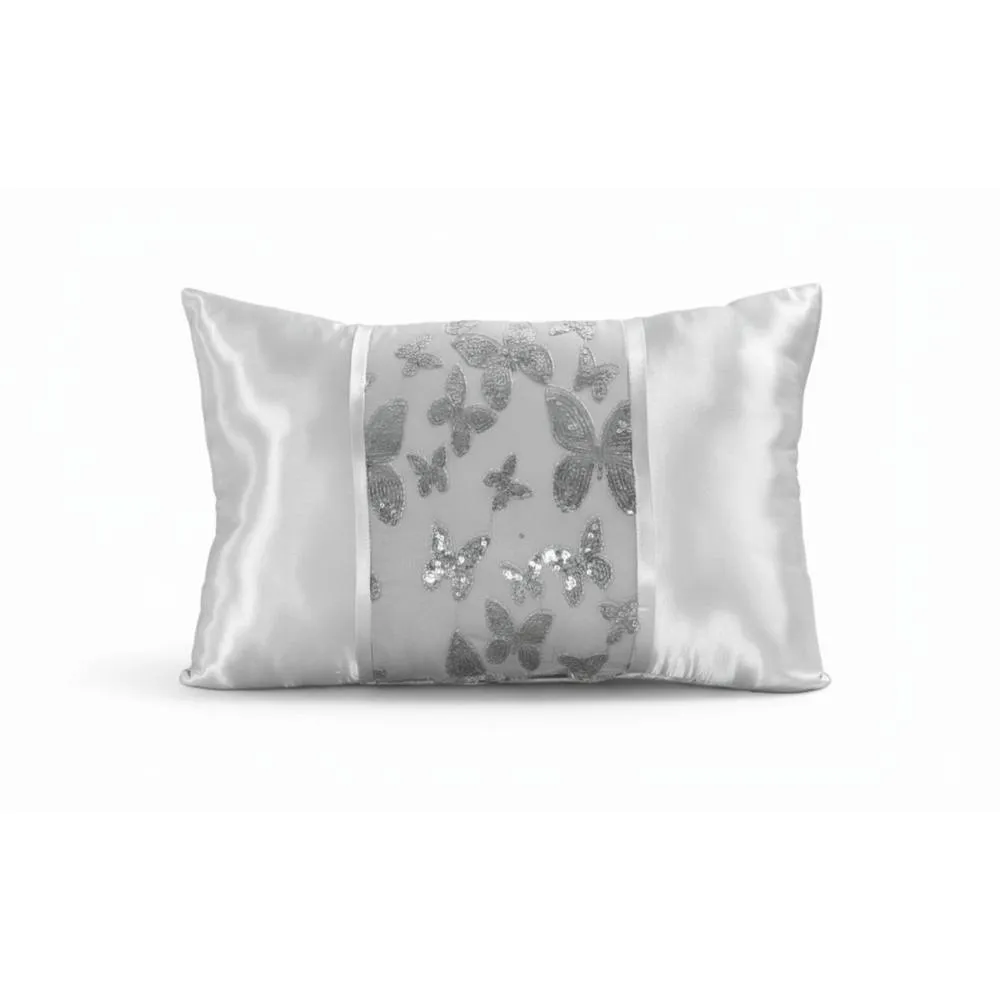 Snug City Oblong Butterfly Sequin Cushion Luxury Rectangular Decorative Accent in Silver