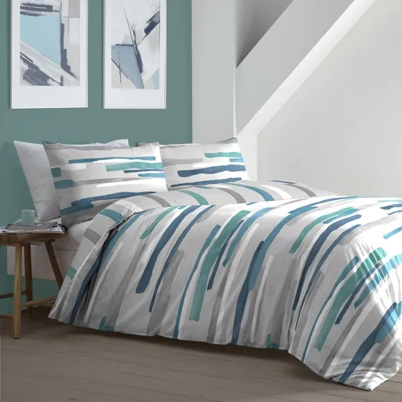 Clifton Duvet Cover and Pillowcase Set Teal 1