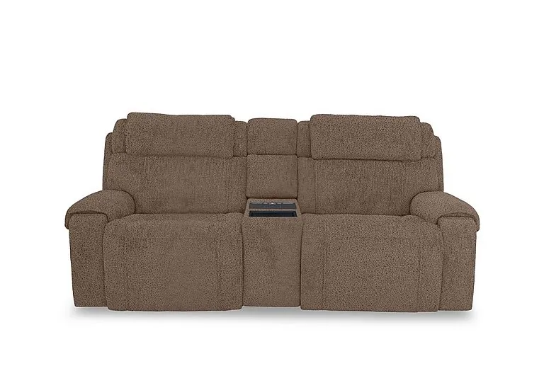 Hollywood Fabric 3 Seater Power Recliner Media Sofa with Power Headrests and Storage Arms - Hazelnut