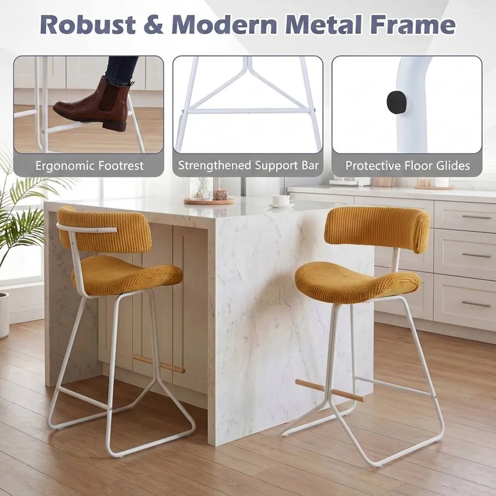 Costway 2PCS Counter Height Stools Fabric Upholstered Armless Barstools in Mustard 4