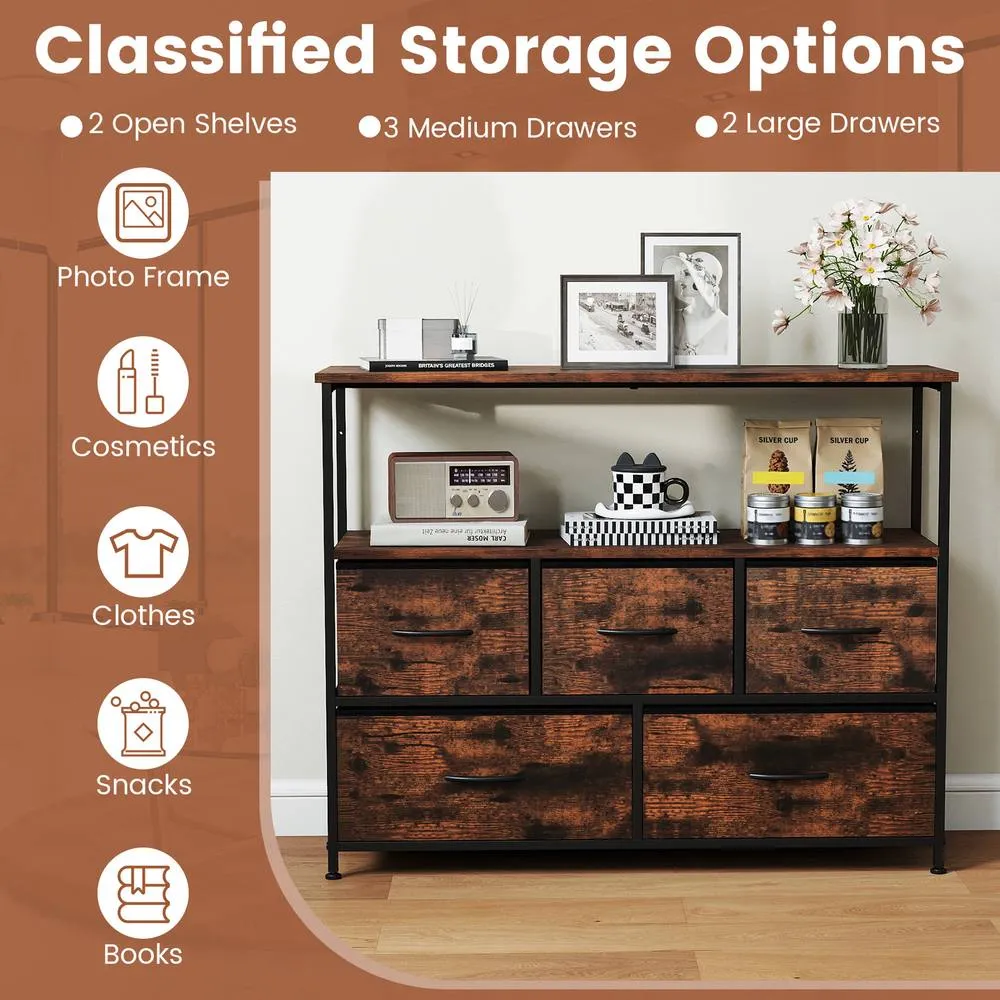 Costway Dresser for Bedroom Storage Dresser with 5 Drawers-Brown in Brown 3