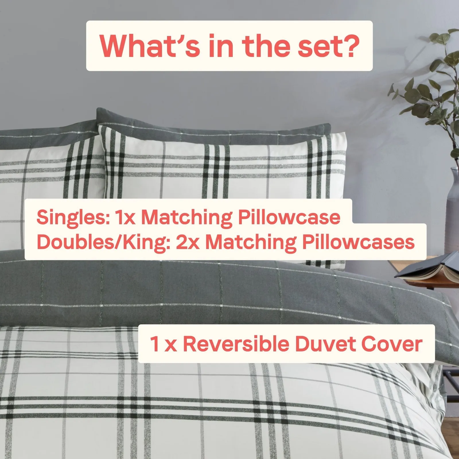 Rapport Home Harris Check Microfibre Duvet Cover Set with Pillowcase in Grey 5