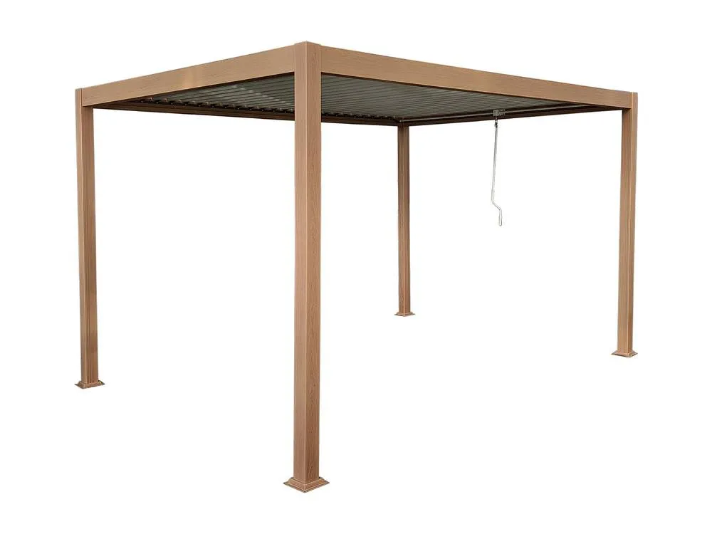 Vente-unique Freestanding Bioclimatic Aluminium Pergola With Adjustable Louvres in Walnut 4