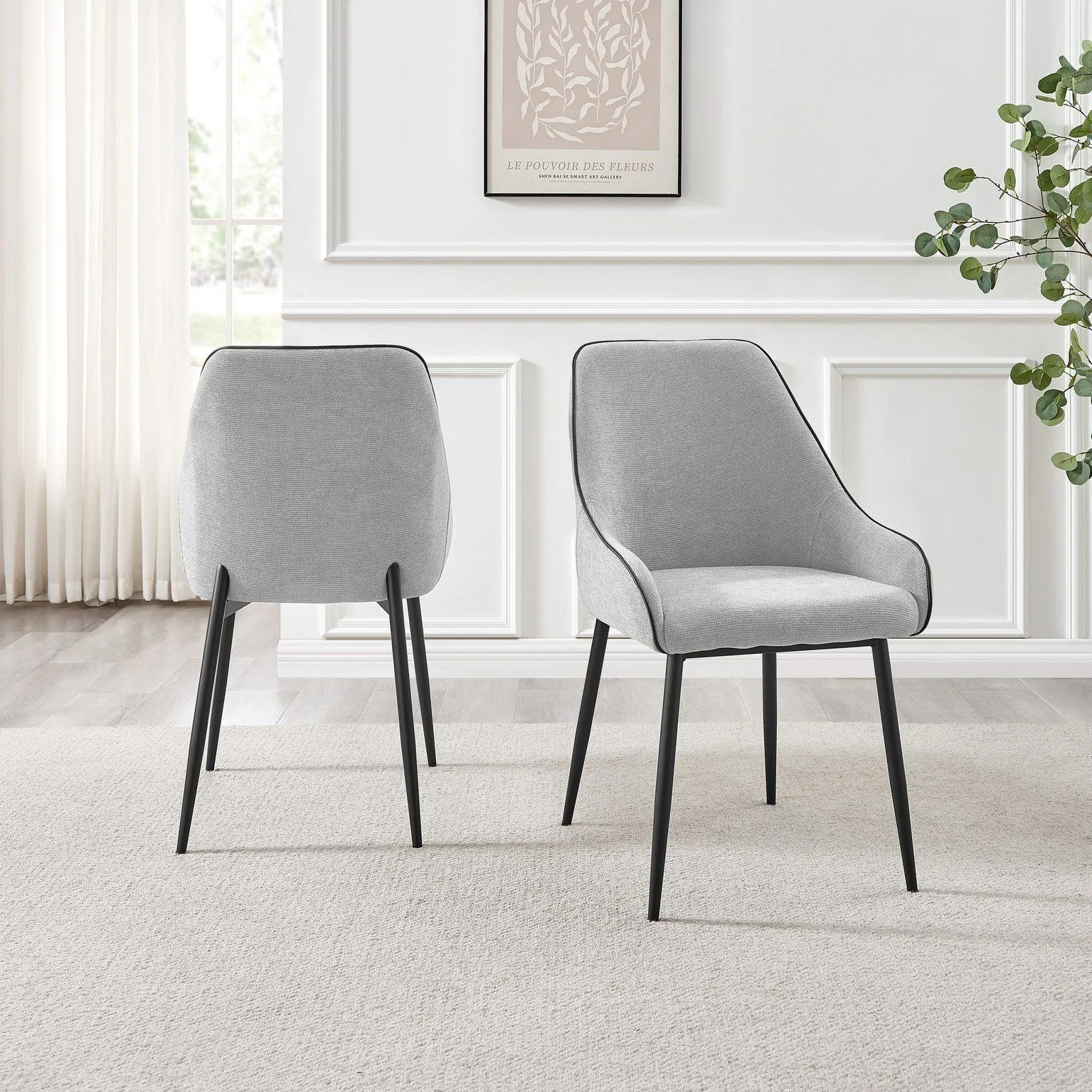 FurnitureboxUK Beaumont 2x Fabric Black Leg Dining Chair in Grey 2