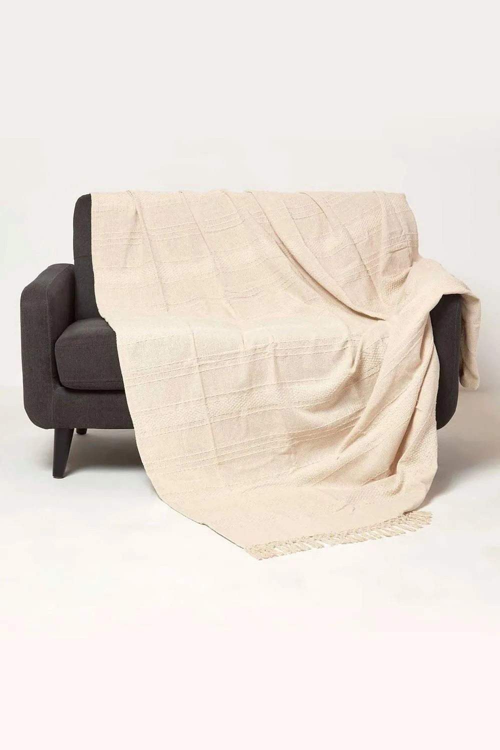 Homescapes Kashi Cotton Throw with Tassels in Natural