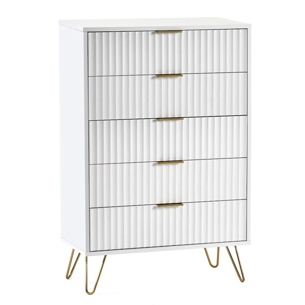 Murano - 5 Drawer Chest - White - Wooden - Happy Beds 1